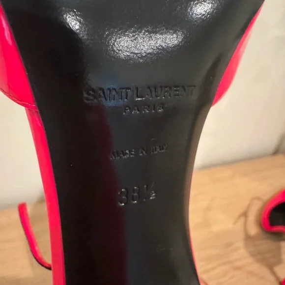 Saint Laurent Neon Pink Patent Pointed-Toe Ankle-Strap Pumps - Picture 8 of 15
